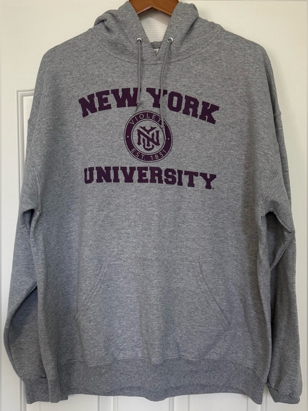 NYU New York University Violets Jerzees NuBlend Gray Hoodie XL